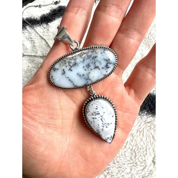 Handmade Jewelry - 925 Ornate Dendritic Agate Pendant Necklace